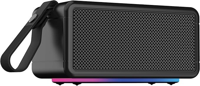 AT&T Essentials Retro 40W Bluetooth Speaker, IPX6 Waterproof, Bluetooth 5.3, LED Light Modes, Bass & Treble Control, 12H Battery, USB-C Charging, Outdoor & Indoor Use, Home Audio System - Black