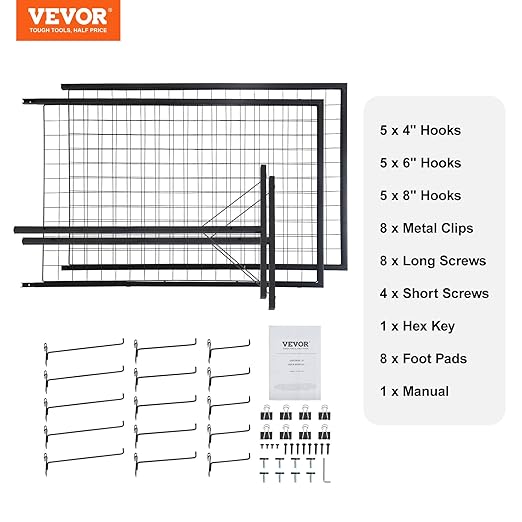 VEVOR 2 x 5.6 in Grid Wall Panels, 2 Packs Wire Gridwall Display Racks Tower with T-Base, Floorstanding Double Side Gridwall Panels, Retail Display with Extra Clips and Hooks for Art Craft Shows
