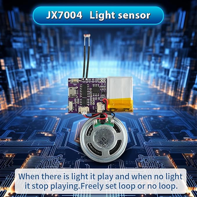 Voice Module,MP3 Music Sound Chips, 16MB Sound Module for Crafts, Christmas, New Year Greeting Cards, Box with Speaker Lithium Battery Powered and USB Cable. (JR-JX7004-Light - 2P)