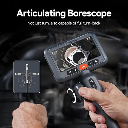 DEPSTECH 10FT Articulating Endoscope Camera with Light: Dual Lens Industrial Borescope with 4.5" Screen and Flexible Cable, Video Inspection Snake Scope Camera Tool for Wall, Auto, Pipe, Mechanics
