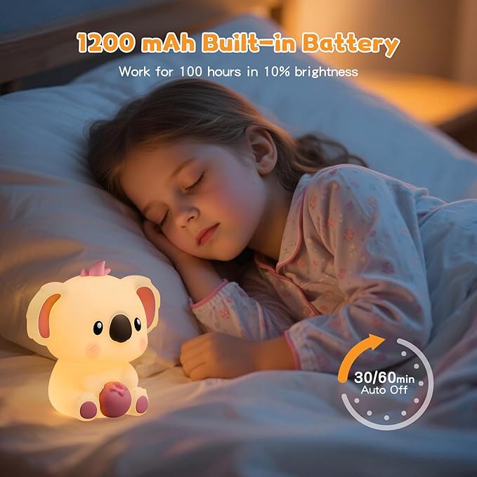 ICARER FAMILY Baby Night Light with Touch Sensor, Koala Rechargeable Nursery Lamp for Kids Room, Dimmable Soft LED Nightlight for Breastfeeding, Bedside, Sleep Aid (Koala)