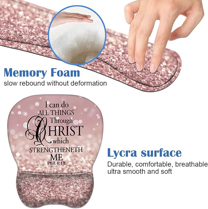 Ergonomic Mouse Pad Wrist Support and Keyboard Wrist Rest Set with Coasters, Non-Slip PU Base, Easy Typing & Pain Relief, Perfect for Home Office Working Studying, Bible Verse Phil 4-13