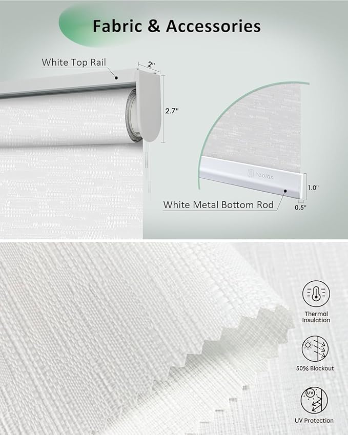 Yoolax Motorized Blinds App Control, Light Filtering Motorized Shades for Windows, Cordless Automatic Roller Shades for Bedroom Living Room Office(Light Filtering Jacquard White, 22" W x 72" H)