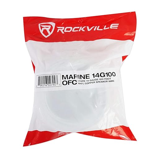 Rockville Marine 14G100 14 Gauge 100ft Speaker Wire, 100% OFC Copper, Marine-Grade, UV-Resistant, Flexible, for Boats and Outdoor Audio