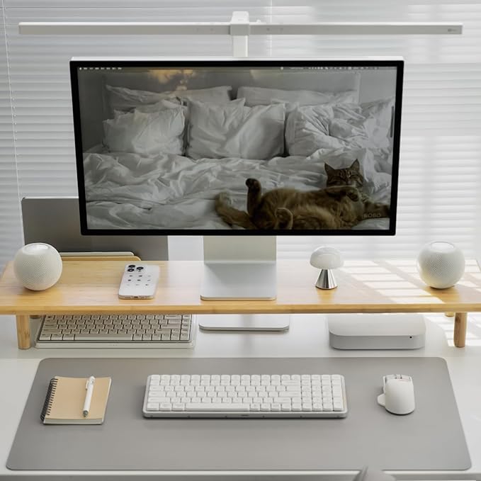 ROCDEER Bamboo Dual Monitor Stand Riser with Underneath Storage, Ergonomic Desk Shelf Supports PC Computer Monitor, Printer, TV for Home, Office, Natural