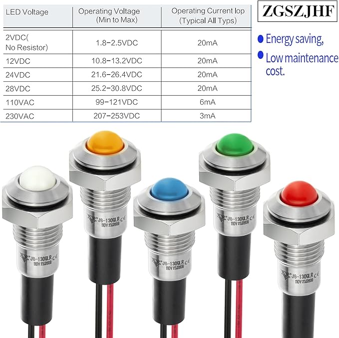 ZGSZJHF 8mm Indicator Light 0.31" Waterproof IP67 Metal Stainless Steel Signal Lamp 110V-120V AC/DC LED Pilot Dash Lamp Light Ring Large Red and Green 2Pcs