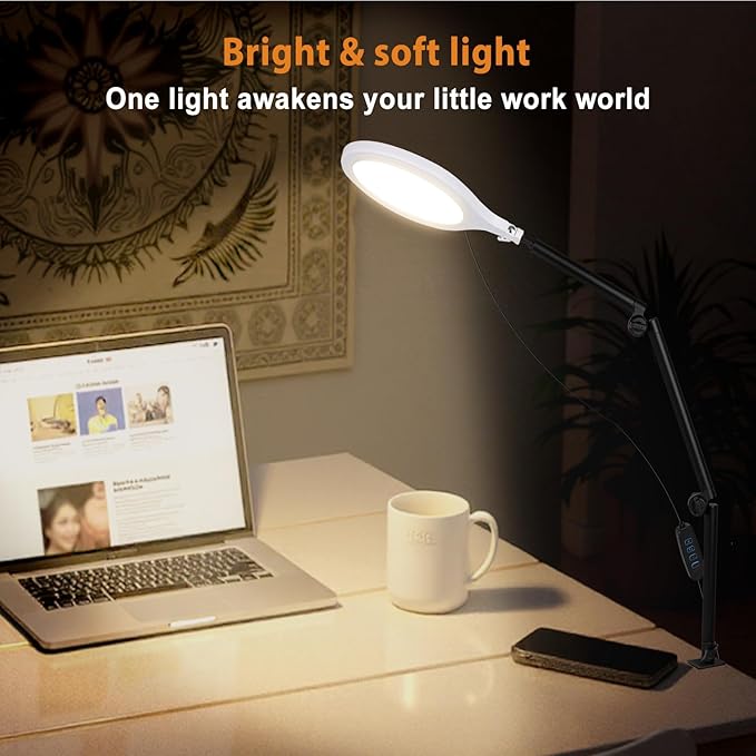 Desk Ring Light, 10" LED Ring Light for Desk with Clamp, 360°Rotate & Flexible Height Full-Screen Overhead Ringlight for Video Recording, TikTok, YouTube, Live Streaming, Content Creation, White