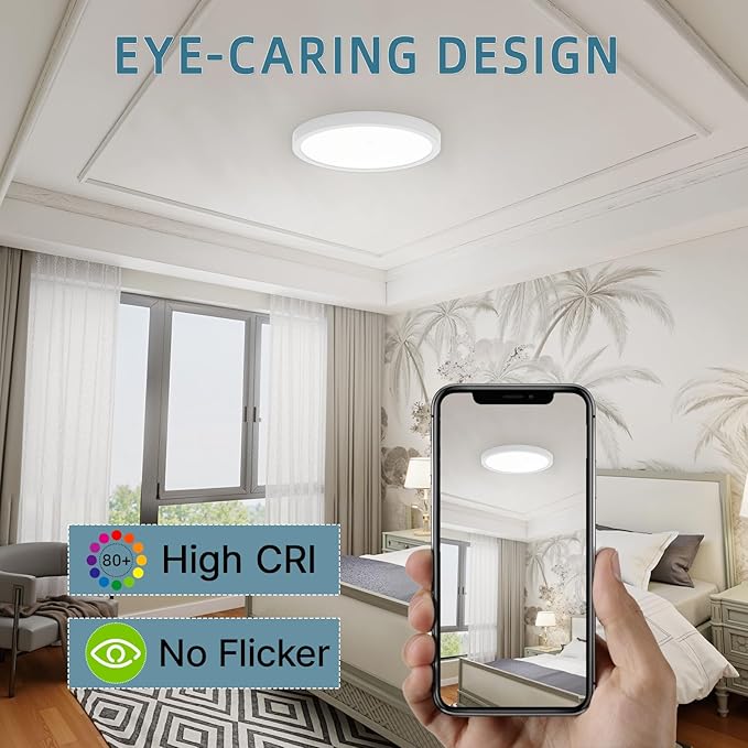 TOPELER 9inch Flush Mount Ceiling Light, Dimmable Ultra-Thin LED Ceiling Light 24W 2000Lm, 5CCT Selectable (2700K-6000K) Super Bright Lighting Fixture for Kitchen, Porch, Hallway, Stairwells