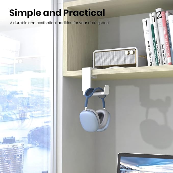 Rotating Headphone Stand - EURPMASK PC Gaming Headset Stand, Adjustable Clamp-on Headphone Holder, Headphone Hanger Hook Under Desk with 360 Degree Swivel&Cable Clip Organizer - White, 2 Pack