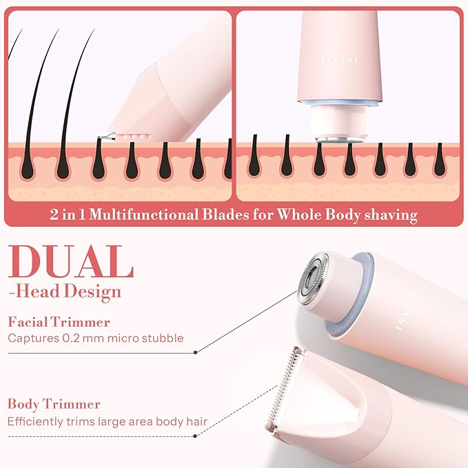 Bikini Trimmer for Women, Flyant 2 in 1 Electric Shaver for Women, Pubic Hair Trimmer Waterproof IPX7 with LED, Bikini Razor for Leg Arm Underarm Bikini Area, Christmas Gifts for Her - Rose Pink