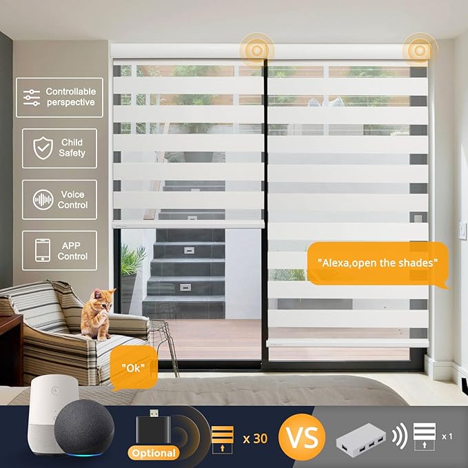 MUSCLEAREA Motorized Blinds with Remote, Cordless Automatic Zebra Shades, Smart Blind for Windows, White, 46 x 72