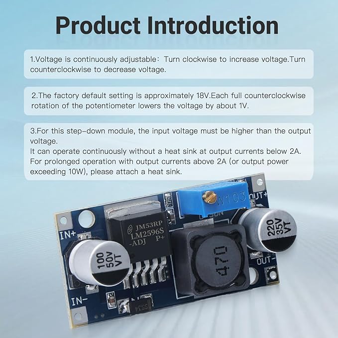 KERWINN 10PCS LM2596 DC-DC Buck Converter Step Down Module, 3.0-40V to 1.5-35V Adjustable Voltage Regulator Power Supply