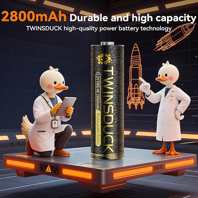 TWINSDUCK Rechargeable AA Batteries, 2800mAh High Capacity NiMH Double A Battery for Household and Office Devices，8 Pack