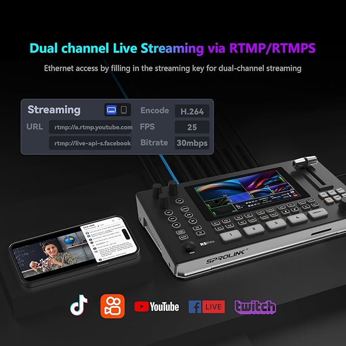 SPROLINK Neolive R5PRO Professional Live Streaming Switcher, 5.5-inch Screen, Dual 4K HDMI Input, Support AUX and PGM Output, Multi-Functional Video Mixer (NeoLIVE-R5PRO)