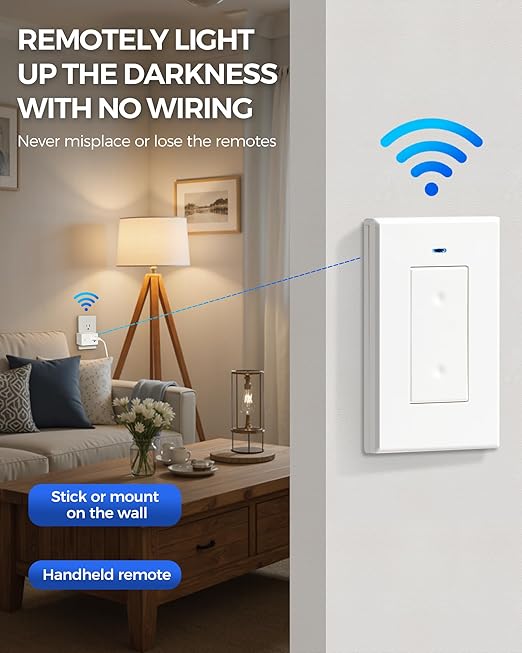 WILAWELS Mini Remote Control Outlet Wireless Light Switch, Programmable and Removable Remote Outlet Switch Kit for Lamps, Fan, Home Appliance, 100ft RF Range, No Wiring, FCC Listed W08RC1106