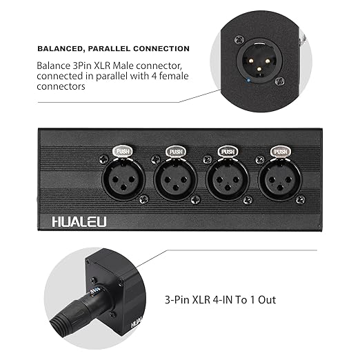 HUALEU 3Pin XLR 1 Male to 4 Female Splitter,4WAY XLR Four-Input and one-Output Parallel Connection Adapter,Four Microphone inputs Converted to one Output,4 in to 1 Out Aduio Splitter