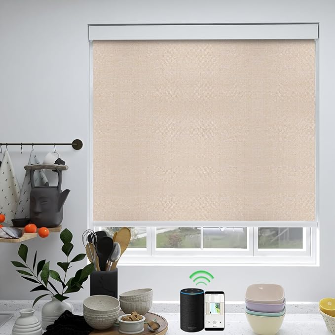 ZSHINE Motorized Blackout Roller Blinds Customize Width Remote Control Wireless and Rechargeable Roller Shades for, Home, Office, Hotel, Restaurant and Cinema(82067C)