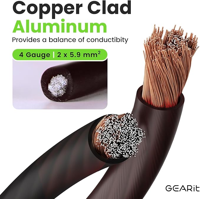GEARit 4 Gauge Wire (25ft - Black Translucent) Copper Clad Aluminum CCA - Primary Automotive Wire Power/Ground, Battery Cable, Car Audio Speaker, RV Trailer, Amp, Electrical 4ga AWG 25 Feet