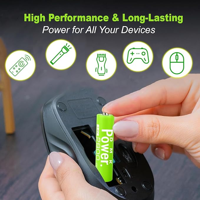 DMK POWER Rechargeable High Capacity Batteries 1.2V NiMH Low Self Discharge (AA Mixed Color 2800MAH (10 Pieces))