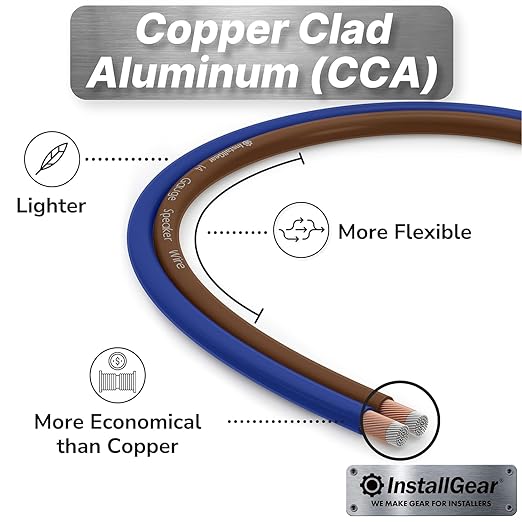 InstallGear 30ft 14 Gauge Speaker Wire - Copper Clad Aluminum Car Audio Speaker Wire for Stereo Systems - Flexible Speaker Cable with Blue and Black Jacket - Home Theater or Automotive Use