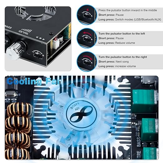 Hosyond ZK-1602T 2.0 Channel Bluetooth 5.0 Amplifier Board 160W+160W Stereo Audio Bluetooth Amp with Treble Bass Control for DIY Home Speakers