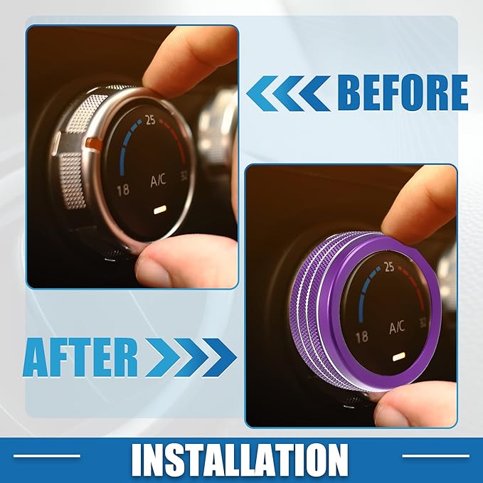 A ABSOPRO Car Air Conditioner Knobs Decals AC Radio Switch Knob Cover for Dodge Durango 2014-2020 for Jeep Cherokee Grand Cherokee 2014-2021 Purple (Set of 3)