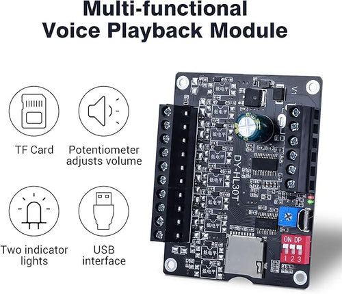 30W Voice Playback Module, PEMENOL DC 9-24V Voice Broadcast Device 9 Trigger Interfaces 8 I/O Trigger Modes MP3 Music Player Support TF Card 32G Max for Speaker Module DIY Kit