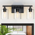 XPEHK Bathroom Lighting Fixtures Over Mirror,3-Light Black Bathroom Vanity Light,Sconces Wall Lighting with Clear Glass Shade,Light Fixture for Bedroom Living Room Vanity Table Hallway