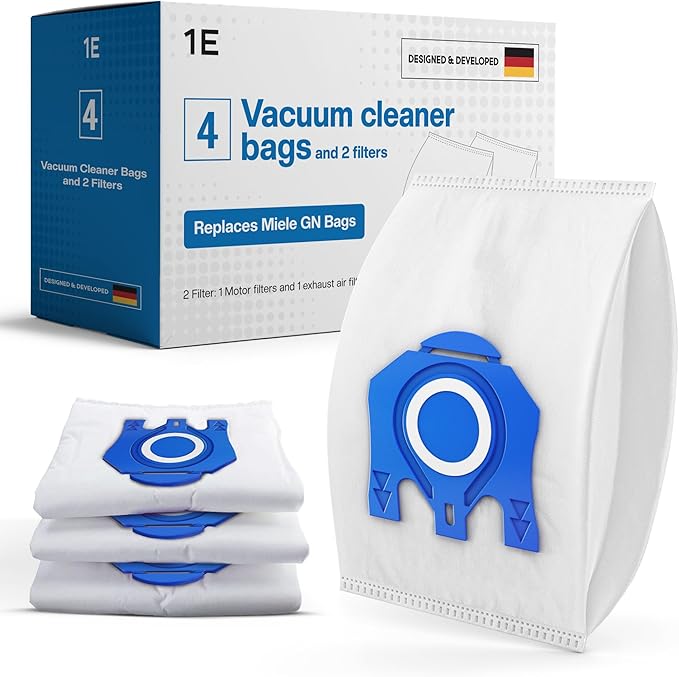 4 Vacuum Cleaner Bags [Replaces GN] – Compatible with Miele [Classic C1, Complete C2 & C3] – incl. 1 Motor & 1 Exhaust Filter – For [S8340, S8000, S5000, S2000, S600] – Replaces 9917730, 12281680
