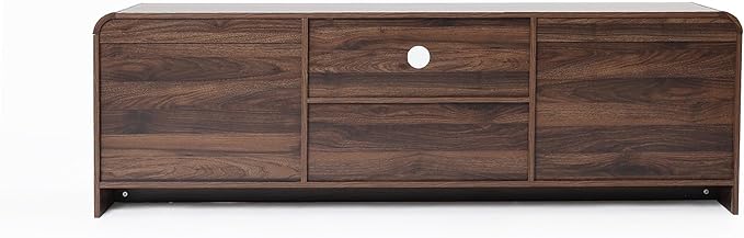 LuxenHome 70" Mid-Century Modern TV Stand for TVs up to 75", Walnut Finish TV Stand with Rounded Corners, Entertainment Center Console with 2 Doors & 1 Drawer for Living Room, Bedroom