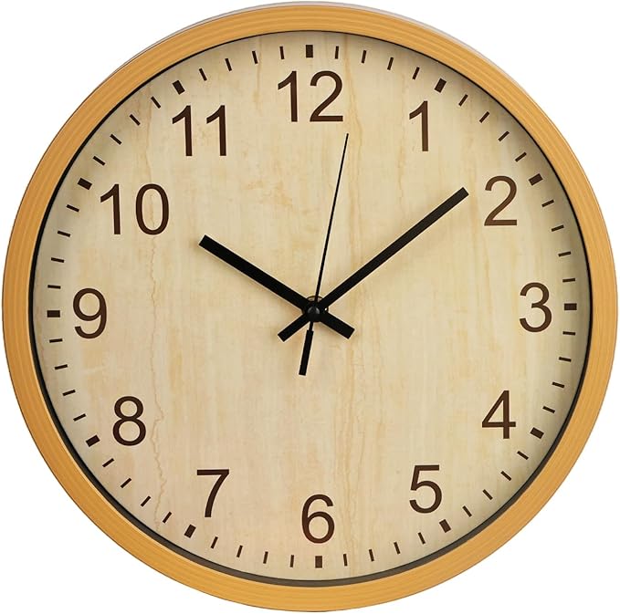 bakbrand Kids Wall Clock Silent Non-Ticking Childrens Clock Round Decorative Wall Clocks for Classroom, School, Office, Bedroom, Living Room, Kitchen (Light Wood Grain, 12 inch)