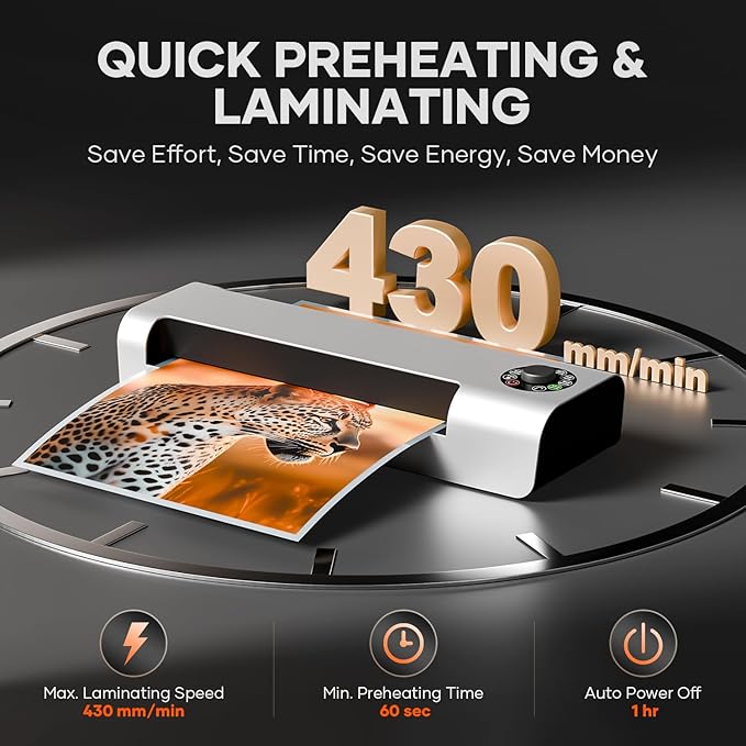 Crenova A3 Commercial Laminator Machine, 13 Inch 4-Roll Laminating Machine for 3-10mil Thickness + 10 Sheets, Hot & Cold Use, Fast 60s Warm-Up, Jam-Free for Office, School & Business, Sliver