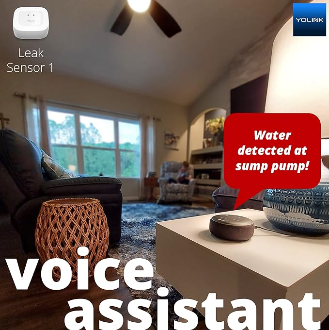 YoLink SpeakerHub & Three Water Leak Sensors Starter Kit – Plays Tones/Sounds, Spoken Messages, LoRa-Powered ¼ Mile Range, App Alert, Emails, SMS/Text, IFTTT