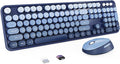Nowlike Wireless Keyboard and Mouse Combo, Retro Typewriter Keyboard with Round Keycaps, Full-Size Ergonomic, Blue, Ideal for Windows PC, Home, Office, and College, Wireless Keyboard Mouse Combo