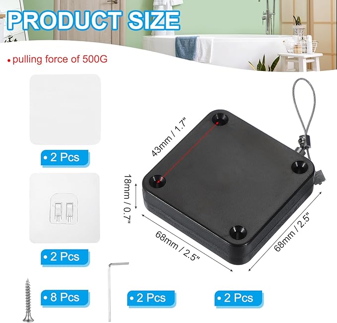 PATIKIL Punch-Free 500g Automatic Sliding Screen Door Closer, Multifunctional Storm Sensor Door Closer with Steel Drawstring for Bedroom Storm Bathroom Study Room, Black 2Pcs
