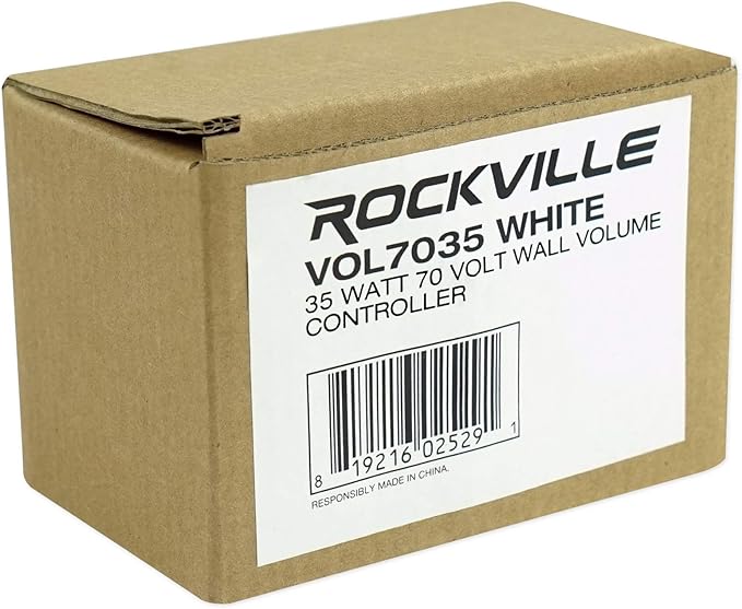 Rockville VOL7035 35W 70V Wall Volume Control, 1-Gang, White, Easy Install, Dust-Protected, Excellent Frequency Response, for Commercial Audio Systems