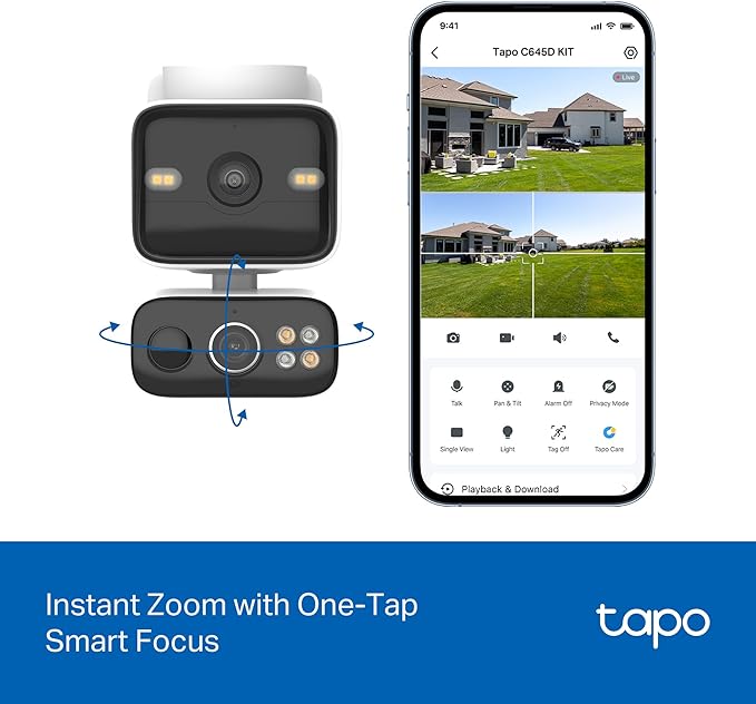 Tapo 2K Dual Lens Pan/Tilt Security Battery Camera Wireless w/Solar Panel, 165° Wide-Angle + 6mm Telephoto, Free Person/Vehicle Detection, 360° Pan, SD/Cloud Storage, Works w/Alexa & Google, C645D KIT