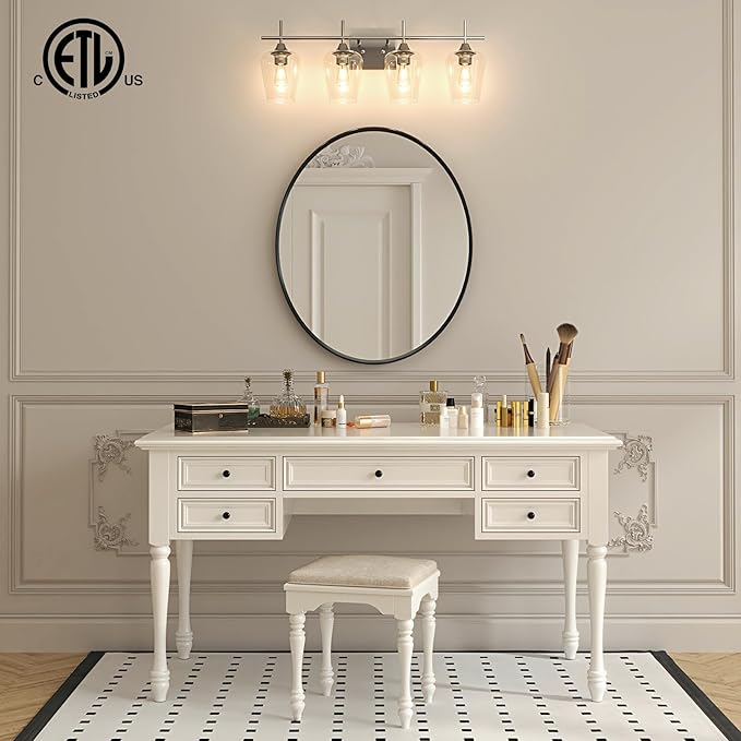 VONLUCE Bathroom Vanity Light, 4 Light Bathroom Light Fixture Over Mirror, Bathroom Wall Lamp with Clear Glass, Modern Vanity Lighting for Bathroom, Bedroom, Hallway, Brushed Nickel, ETL Certificated