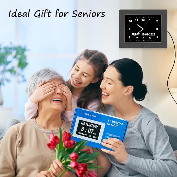 Jaihonda Clock with Date and Time for Elderly Dementia Clock for Seniors 12 Alram Option Large Display Large Number Digital Calendar Day Alzheimers Clocks for Seniors