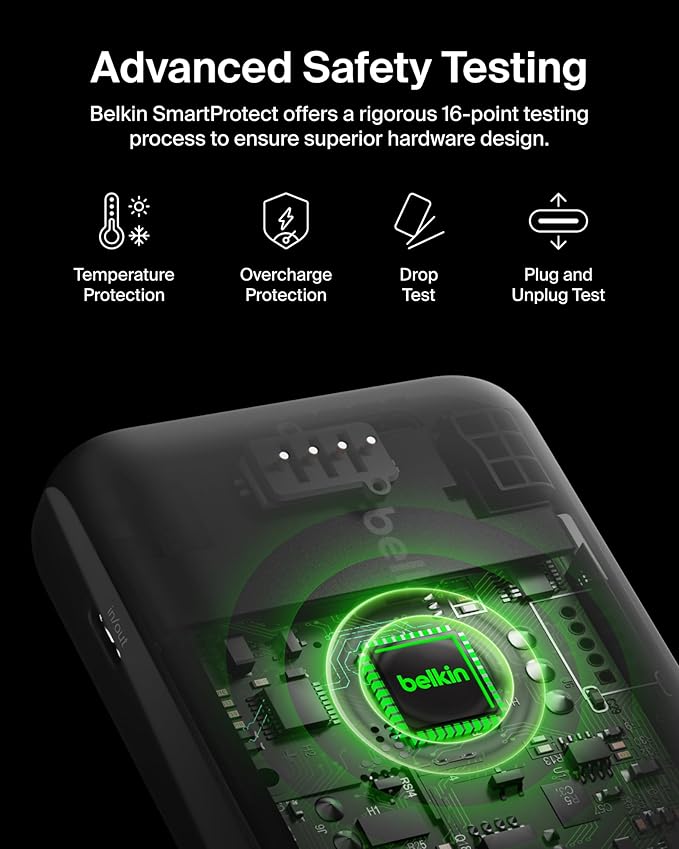 Belkin Portable Charger, Power Bank with Integrated Cable 10000 mAh 20W - Fast Charge USB C Power Delivery - iPhone 17, Air, Pro, Pro Max, iPad, AirPods, Apple Watch, Galaxy S25, & More - White