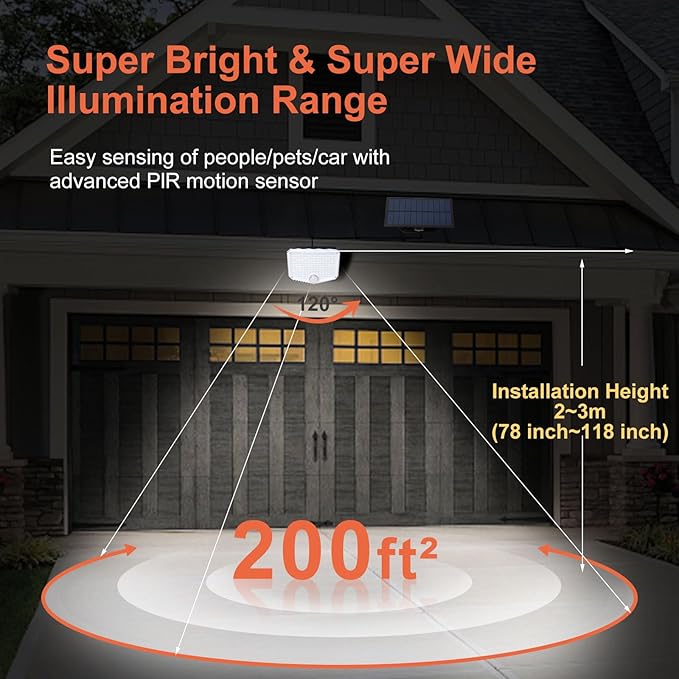 JumJam 153 LED Solar Wall Lights, 180° Beam Angle Security Lights Outdoor with Remote, Motion Sensor Lights with 3 Modes, Waterproof Flood Lights for Porch, Patio,Yard,Garage, 4 Pack