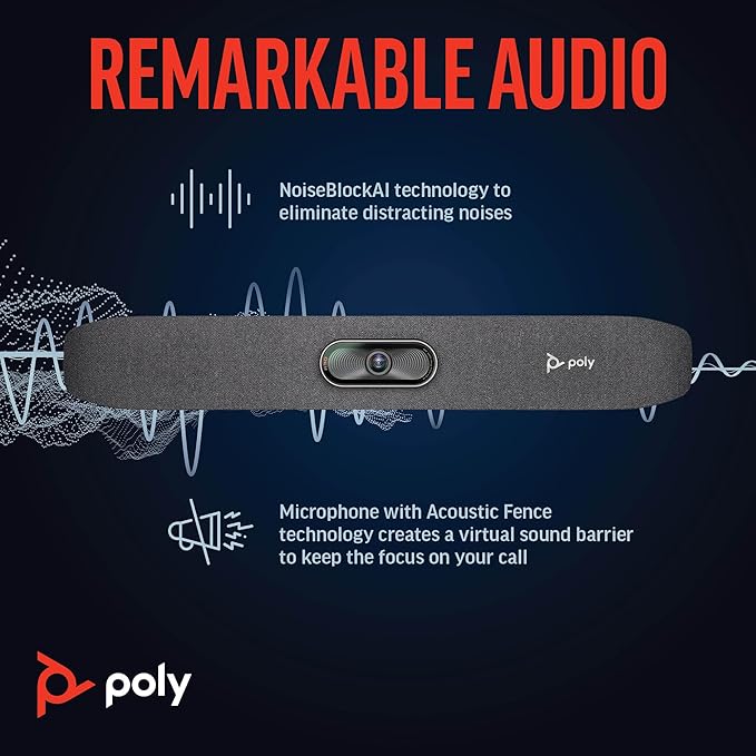 Poly Studio R30 4K Video Conferencing Bar (Plantronics) – Camera, Mic, & Speaker for Small Rooms – Automatic Camera Framing – Noise Reduction Technology – Works w/Teams, Google, Zoom –Amazon Exclusive