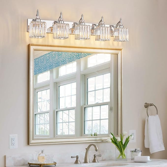 BBLLWJ Crystal Vanity Lights Chrome 5 Light Bathroom Light Fixtures Over Mirror Modern Vanity Light for Bathroom