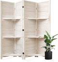 Partition Room Dividers, Folding Wood Privacy Screen with Three Display Shelves Suitable for Home Office, Study, Art Display - 4 Panel, 67 * 51inch (White)