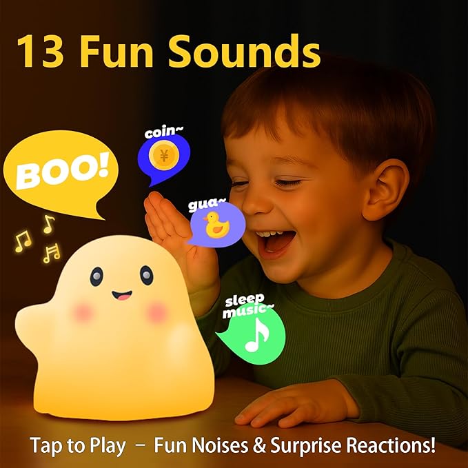 NEXTANG Ghost Night Light for Kids – Gift & Fun Toy for Kids, Touch Tap Lamp with Sounds, Squishy Silicone, Eye-Safe LED, 30-Min Timer, Dimmable Rechargeable Bedside Table Lamp – Gift for Boys & Girls