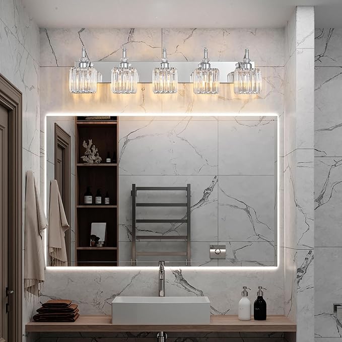 BBLLWJ Crystal Vanity Lights Chrome 5 Light Bathroom Light Fixtures Over Mirror Modern Vanity Light for Bathroom