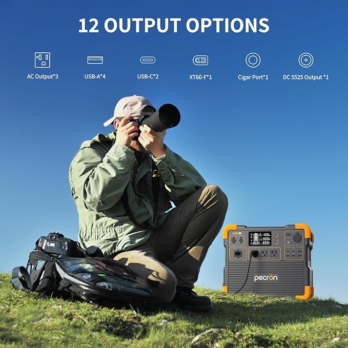 PECRON Portable Power Station E2400LFP, 2048Wh Solar Generator Backup, 2400W LiFePO4 Battery Expandable to 8192Wh, Fast Charging in 1.5 Hrs Power Station for Emergencies, Camping, RV, Home Use