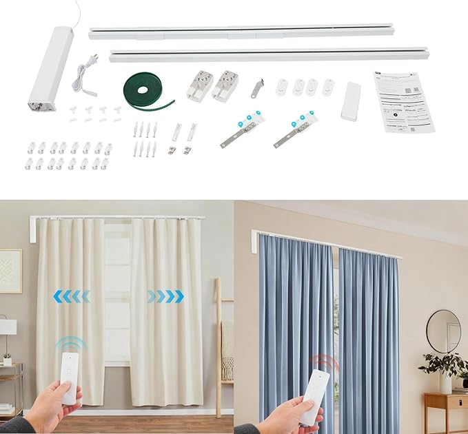 Lemoeyes Electric Curtain Track, Retractable Motorized Curtains Rod within 7.2ft, Automatic Curtain Opener with Smart/Manual Control, Smart Curtains System for I-Rrail and U-Rail (Within 7.2ft)