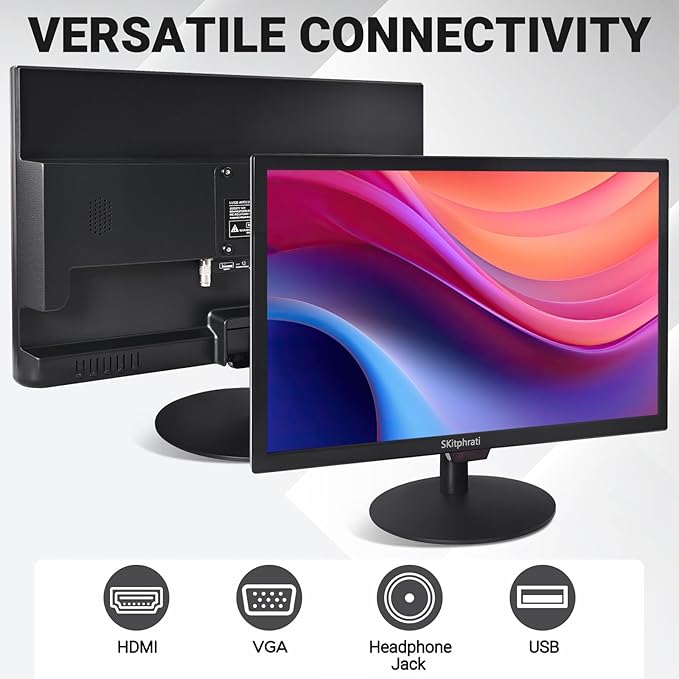SKitphrati 19 Inch HD (1440 x 900) PC Monitor, Computer Monitor with HDMI VGA AV BNC USB Ports, 60Hz, 5Ms, VESA, Build-in Speakers, LED Display for Laptops and Desktops Office Home