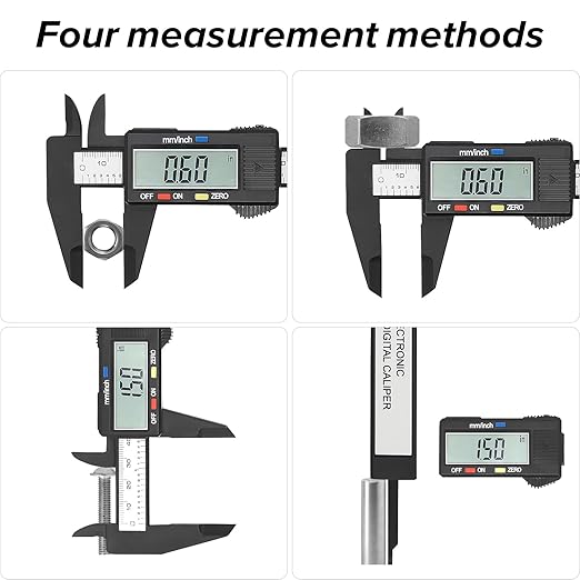 Electronic Digital Caliper, Plastic Vernier Caliper, Caliper Measuring Tool with Inch/Millimeter Conversion, Extra Large LCD Screen, 0-6 Inch/0-150 mm, Auto Off Featured Micrometer Ruler
